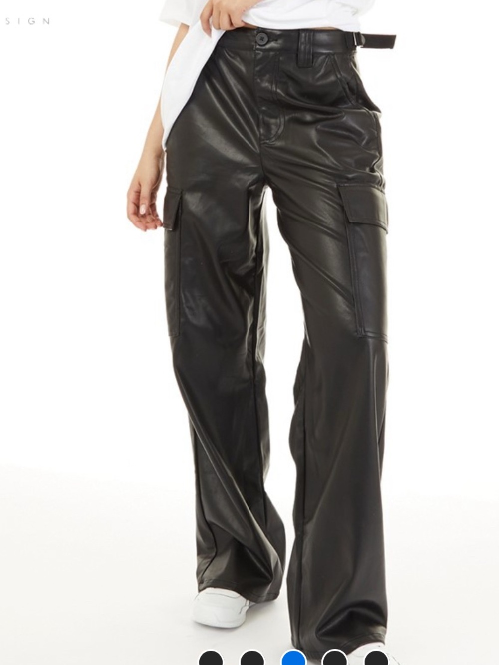 ASOS Black Faux Leather Wide-Leg Cargo Trousers
